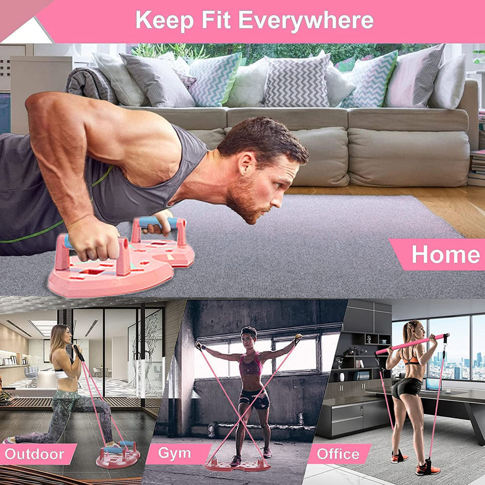 Push up Board, Portable Home Workout Equipment for Women & Men, Core Sliders for Body Toning & Strength Training - Premium Pink Edition