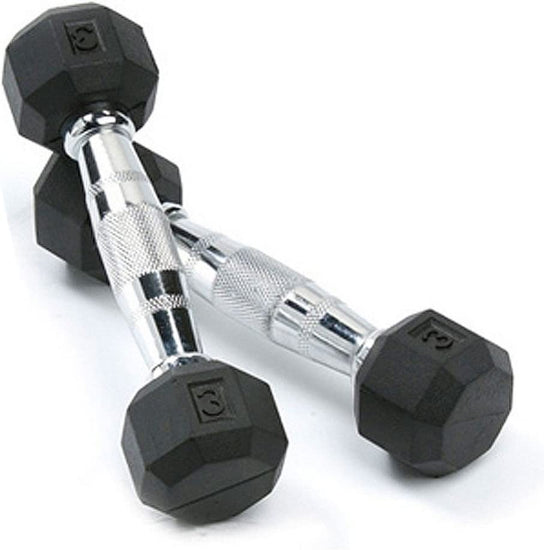 Dumbbells Hand Weights Deluxe Rubber Encased Chrome Handle All-Purpose Dumbbell (Available in 3, 5, 8, 10, 12, 15, 20, 25, 30, 35, 30, 45, 50 Pounds)