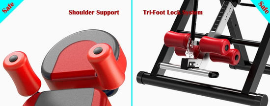 Gravity Inversion Table - Upside down Machine - Heavy Duty- Red/Black - Gym Fitness