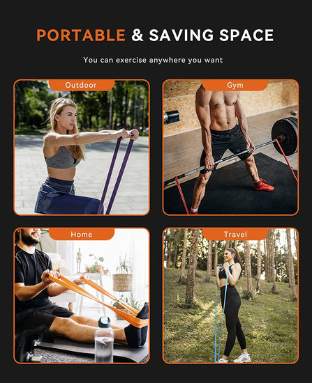 Pull up Assistance Bands - Set of 5 Resistance Heavy Duty Workout Exercise Stretch Fitness Bands Assist Set for Body, Instruction Guide and Carry Bag Included