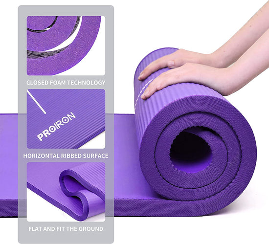 Yoga Mat Eco Friendly NBR All-Purpose 10Mm Thick Non-Slip Exercise Mat High Density Anti-Tear Pilates Mat with Carrying Strap for Yoga Pilates and Gymnastics - 183Cm X 66Cm X 1Cm - 4 Colours(Only Official Brand : )
