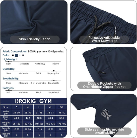 Men'S Lightweight Sport Shorts, Quick Dry Gym Shorts Workout Fitness Running Shorts Men with Zip Pocket