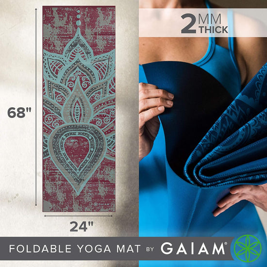 Yoga Mat - Folding Travel Fitness & Exercise Mat - Foldable Yoga Mat for All Types of Yoga, Pilates & Floor Workouts (68"L X 24"W X 2Mm Thick)