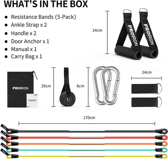 Resistance Bands Set 14 Pieces Anti-Snap Resistance Band Exercise with Handles, Door Anchor, Ankle Straps, Training Manual and Carrying Bag