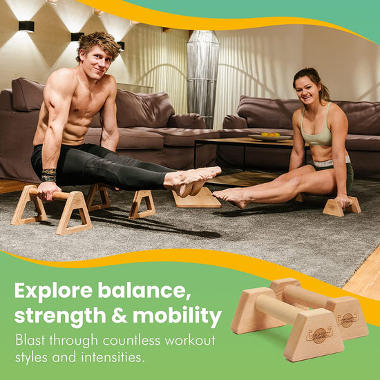 ® - Powerbars, Wooden Parallettes Push up Bars, Joint-Friendly Beech Wood Calisthenics Equipment for Home, Durable Handstand Trainer Push up Handles for Floors, XS, Set of 2
