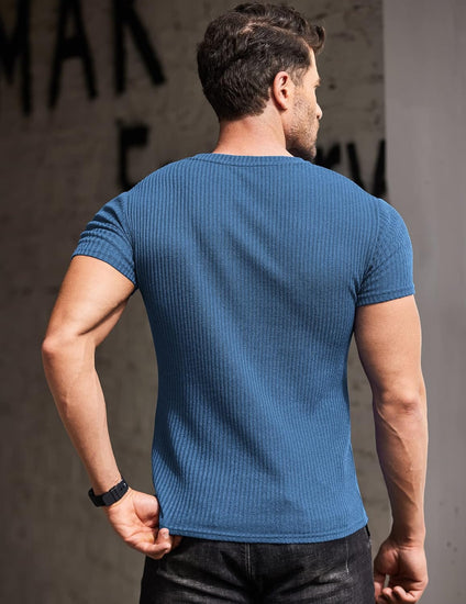 Men'S Muscle T Shirts Stretch Short Sleeve V Neck Bodybuilding Workout Tee Shirts