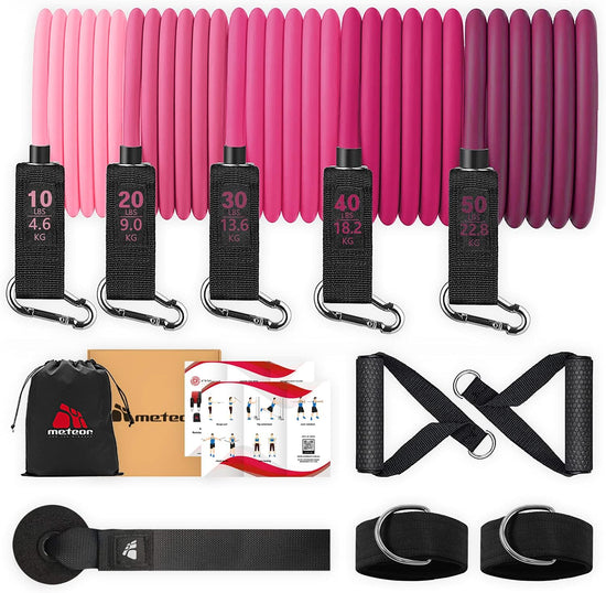 Meteor Essential 150LBS Resistance Band Set, 18 Pieces Resistance Bands, Resistance Loop Set, Natural Latex Fitness Bands for Workout, Yoga, Weightlifting, Therapy, Rehab, Bench Press, Deadlift
