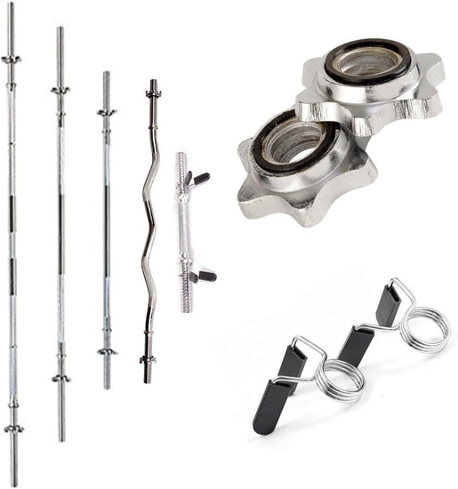Pair of Collar Locks for Standard Barbell Weight Plates, 2-Pc. Set Standard Dumbbell Star and Spring Locks, High-Quality Steel for Ezy Curl Deadlift Parallel Bar Body Pump - Fitness Gym Exercise Equipment Accessories