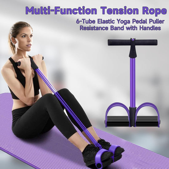 Multi-Function Tension Rope, 6-Tube Elastic Yoga Pedal Puller Resistance Band with Handles, Natural Latex Sit up Exercise Equipment Home Gym Tummy Trainer for Men Women
