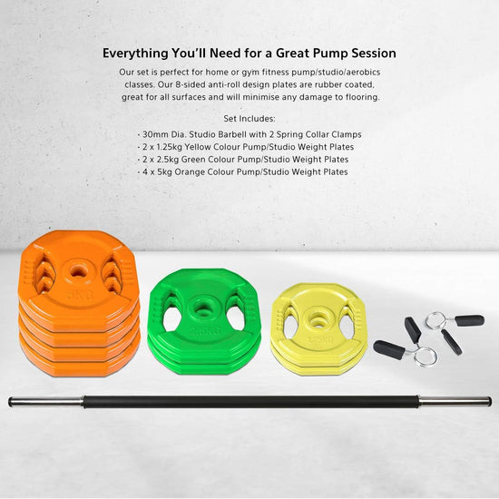 Pump/Studio Barbell Weight Set 30Kg Weight Lifting Weight Plate Bars Home Gym Set