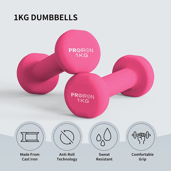 Dumbbells Anti-Slip Neoprene Dumbbell Soft-Touch Grip Hand Weights Home Gym Exercise Women Men Arm Pilates Dumbbells in 1Kg 1.5Kg 2Kg 3Kg 4Kg 5Kg 8Kg 10Kg Pair