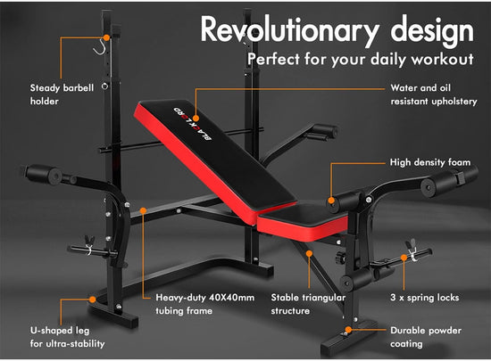 Adjustable Weight Bench Press with Barbell Rack, 8-In-1 Multi-Station Home Gym System with FID, Fitness Strength Training Equipment Exercise Bench for Full-Body Workout, 250Kg Capacity