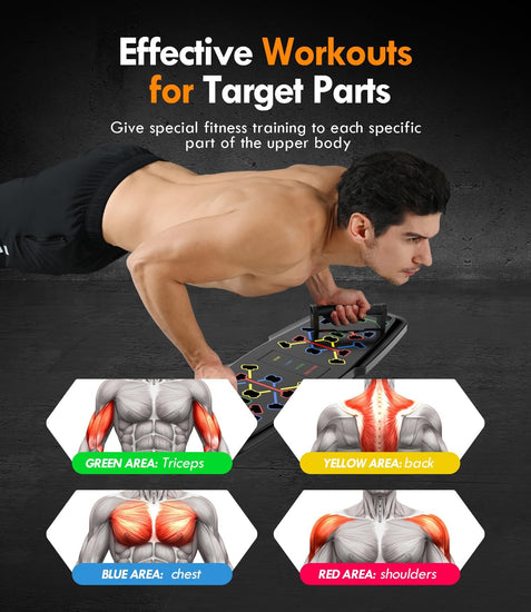 Push up Board,Home Gym,Portable Exercise Equipment,Pilates Bar & 20 Fitness Accessories with Resistance Bands & Ab Roller Wheel,Full Body Workout at Home
