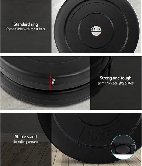 88Kg Barbell Set, Weight Plates Barbells Bar Strength Training Exercise Fitness Equipment for Home Gym, with Standard Ring Stable Stand 2 Spring Lock Black