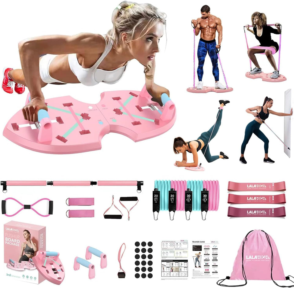 Push up Board, Portable Home Workout Equipment for Women & Men, Core Sliders for Body Toning & Strength Training - Premium Pink Edition