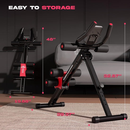 Ab Workout Equipment, Adjustable Ab Machine Full Body Workout for Home Gym, Strength Training Exercise Equipment for Body Shaping Foldable Waist Trainer Suitable for Beginner Red