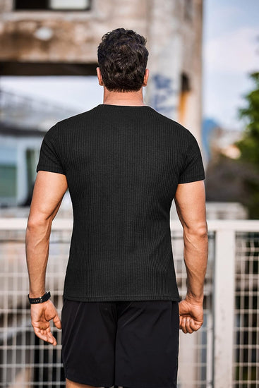 Men'S Muscle T Shirts Stretch Short Sleeve V Neck Bodybuilding Workout Tee Shirts