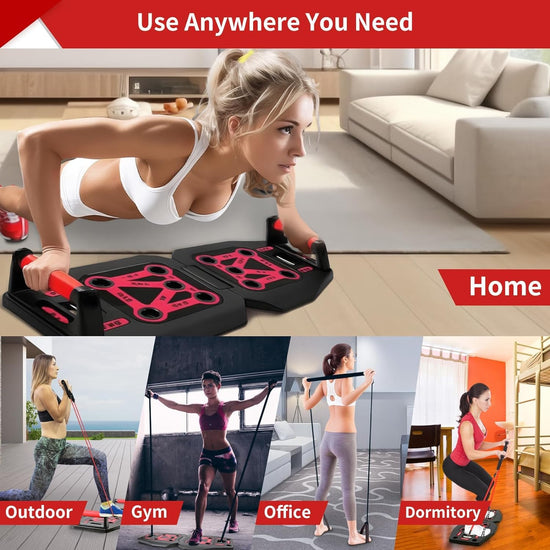 Home Gym Exercise Equipment - Portable Workout System 19 Fitness Accessories 9 In1 Push up Board Set, Resistance Bands with Pilates Bar Strength Training Abs Shoulders Back Butt