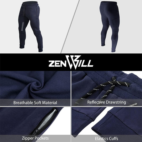 Mens Tapered Gym Joggers, Fitness Pants Casual Workout Track Pants with Zip Pockets