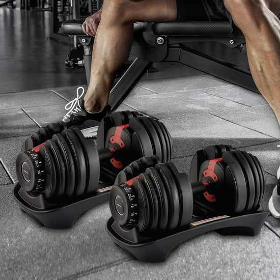2X 24Kg Smart Adjustable Dumbbells for Home, Gym, Exercise & Fitness - High Intensity Muscle Building Weight Lifting Plates - Workout Set Equipment for Men & Women - Dumbbell Rack Included