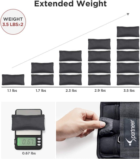Adjustable Ankle Weights,  1 Pair 1.6 Kg, 3.2 Kg Weights Wrist Arm Leg Weight Straps for Fitness Walking Jogging Workout| 3.5 Lb per Ankle, 7 Lb per Pair
