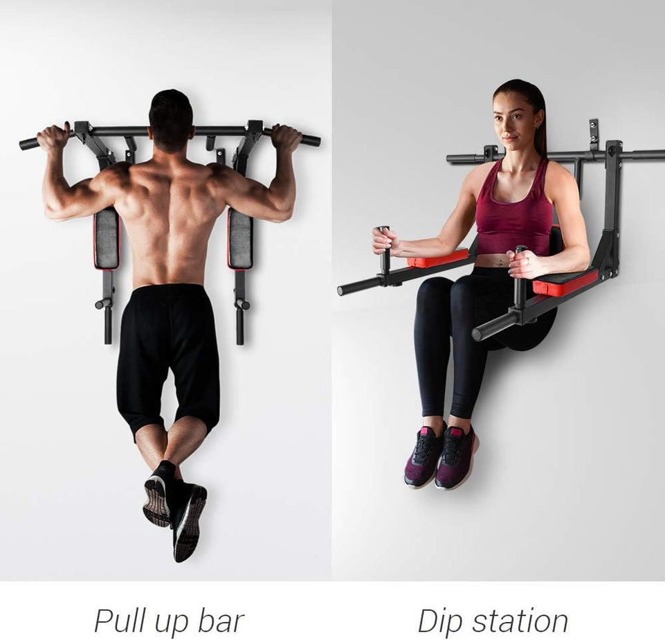 Multifunctional Wall Mounted Pull up Bar Chin up Bar Dip Station for Indoor Home Gym Workout, Power Tower Set Training Equipment Fitness Dip Stand Supports to 440 Lbs OT126