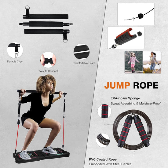 Push up Board Home Gym Portable Home Fitness System, Large Compact Foldable Push up Board, Push up Bar with Resistance Bands, Strength Training Kit with Pilates Bar & Ab Roller Wheel Fitness Accessories