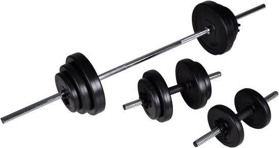 30.5Kg Dumbbell and Barbell Set - Home Gym Fitness Equipment - Chrome-Plated Bars and PE Casing Weight Discs