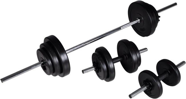 30.5Kg Dumbbell and Barbell Set - Home Gym Fitness Equipment - Chrome-Plated Bars and PE Casing Weight Discs