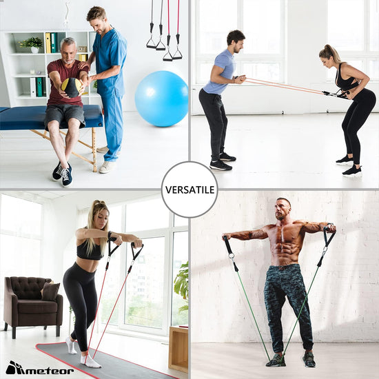 Meteor Essential 150LBS Resistance Band Set, 18 Pieces Resistance Bands, Resistance Loop Set, Natural Latex Fitness Bands for Workout, Yoga, Weightlifting, Therapy, Rehab, Bench Press, Deadlift