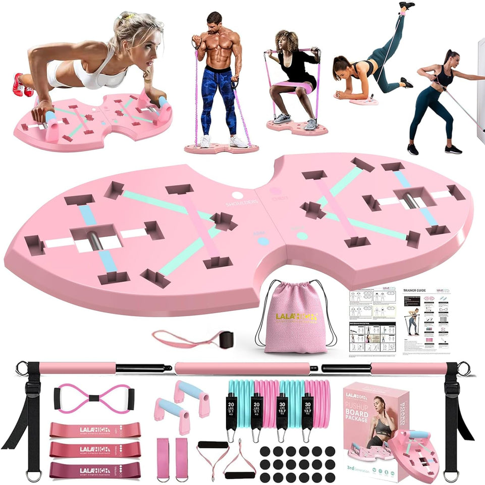 Push up Board, Portable Home Workout Equipment for Women & Men, Core Sliders for Body Toning & Strength Training - Premium Pink Edition