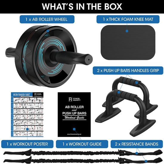 Ab Roller Wheel, 6-In-1 Ab Roller Kit with Knee Mat, Push-Up Bars, Resistance Bands, Workout Poster, Workout Guide, Perfect Home Gym Equipment for Men Women Abdominal Exercise