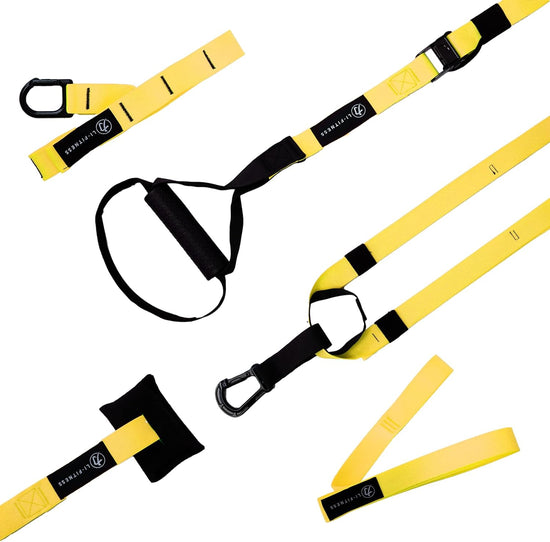 Suspension Trainer Kit Resistance System Full Body Workout Training Equipment Fitness Band Set with Door Anchor Adjustable Workout Straps for Home Gym Travel Outdoors (Yellow)