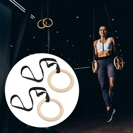 Wooden Combination Fitness Products Gymnastic Rings, with Adjustable Buckle Straps, 330Lbs Capacity, Pull up Exercise Rings, for Home Gym Workout