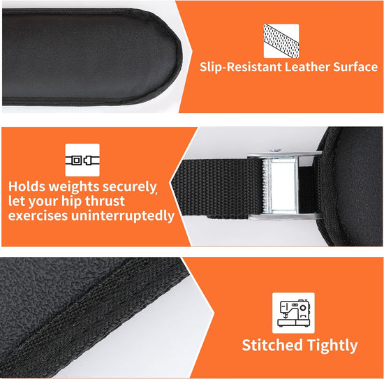Hip Thrust Belt, Dumbbell Thrust Belt for Kettlebells or Grip Plates, Thicker Slip-Resistant Leather Glute Bridge Pad Machine Booty Workout of Home Gym Black 17.32*5.3Inch