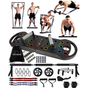 Ultimate Portable Home Gym with 16 Fitness Accessories, 20 in 1 Push up Board, Resistance Bands with Ab Roller Wheel