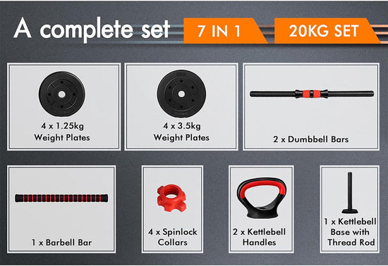 Adjustable Dumbbell Set 7-40KG Exercise Fitness Equipment Barbell Kettlebell Hand Weight Set Rubber Weight Plates Strength Training Workout Essential Home Gym Weightlifting Toning…