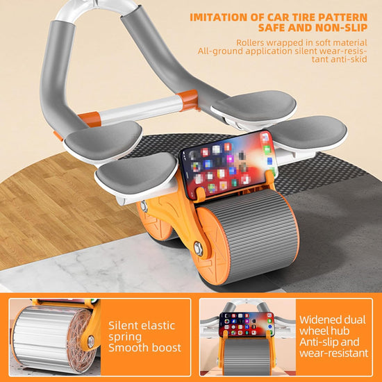 Ab Roller with Elbow Support, New Upgraded Automatic Rebound Abdominal Wheel with 4 Elbow Support, Timer, Knee Pad, Abs Workout Equipment，Dolly Core Strengthening Trainer Fitness Belly Training