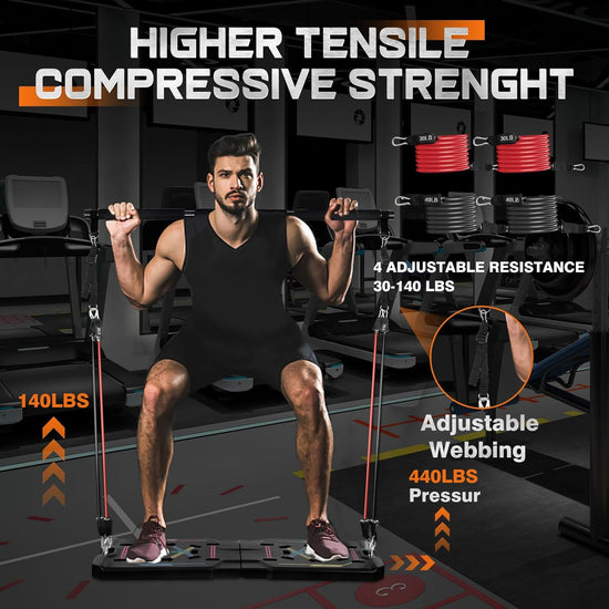 Push up Board Home Gym Portable Home Fitness System, Large Compact Foldable Push up Board, Push up Bar with Resistance Bands, Strength Training Kit with Pilates Bar & Ab Roller Wheel Fitness Accessories