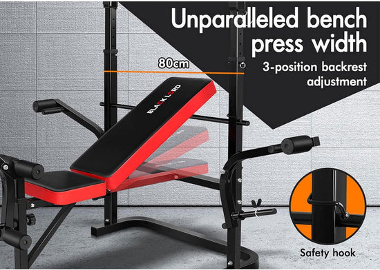 Adjustable Weight Bench Press with Barbell Rack, 8-In-1 Multi-Station Home Gym System with FID, Fitness Strength Training Equipment Exercise Bench for Full-Body Workout, 250Kg Capacity