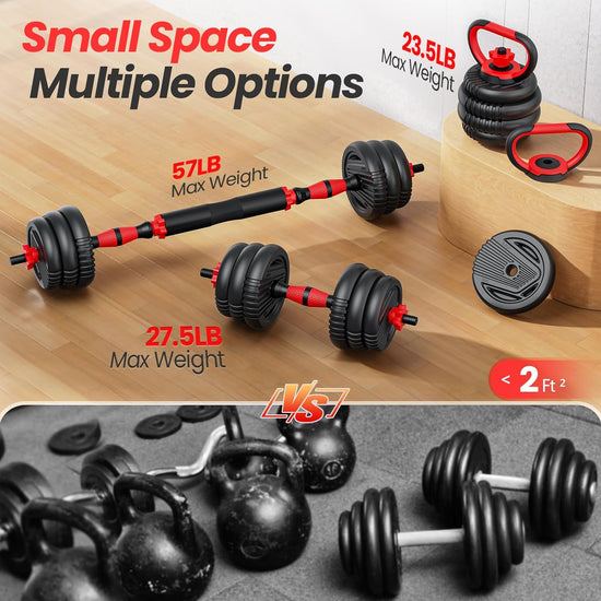 Adjustable Dumbbell Set, 55/70Lbs Free Weights Set with Upgraded Nut, 4 in 1 Weight Set Used as Kettlebells, Barbell, Push up Stand, Fitness Exercise for Home Gym Suitable Men/Women