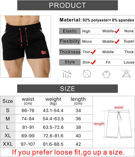 Men'S Gym Sport Shorts, Lightweight Workout Fitness Running Shorts 5" Quick Dry Exercise Bodybuilding Shorts Zip Pocket