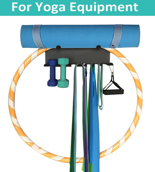 Gym Storage Rack,Double Layer Multi-Purpose Exercise Bands Rack,Resistance Bands Rack with 10 Hooks for Lifting Belt and Jump Rope Storage, Yoga Mat and Foam Roller Holder (Hardware Included)