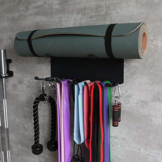 Resistance Bands Rack Wall Mount Home Gym Equipment Storage Rack for Resistance Bands, Jump Ropes, Yoga Mat, Foam Roller, Chains, 16.5", Black