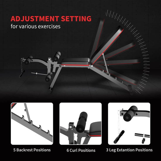 Weight Bench with Leg Extension and Curl, Adjustable Workout Bench Utility Incline Decline Benches for Home Gym Full Body Exercise & Strength Training