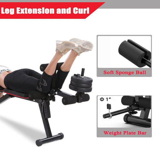 Weight Bench with Leg Extension and Curl, Adjustable Workout Bench Utility Incline Decline Benches for Home Gym Full Body Exercise & Strength Training