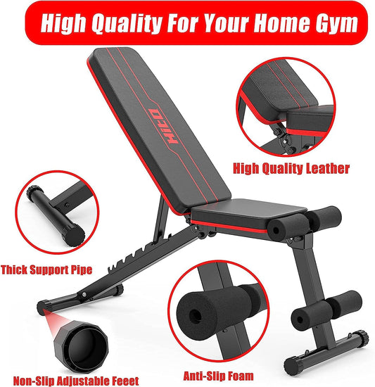 Weight Bench, Adjustable Weight Bench, Strength Training Benches for Full Body Workout & Home Gym with Resistance Bands