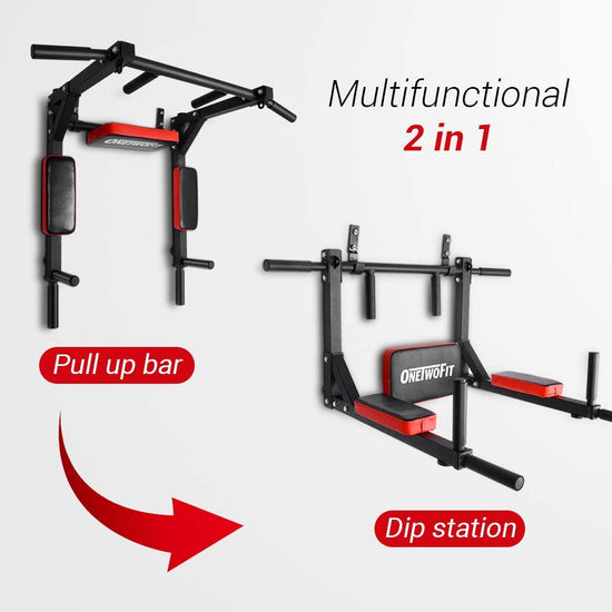 Multifunctional Wall Mounted Pull up Bar Chin up Bar Dip Station for Indoor Home Gym Workout, Power Tower Set Training Equipment Fitness Dip Stand Supports to 440 Lbs OT126