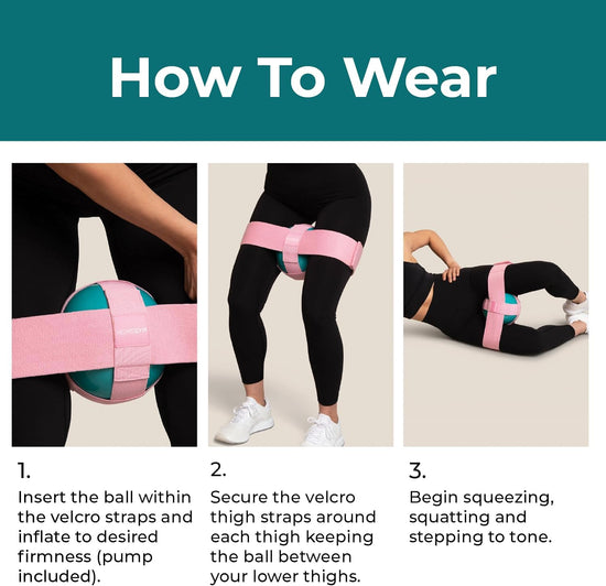 Exercise Thigh Toner with Adjustable 3Lb Rubber Workout Ball , Includes Air Pump - Pink