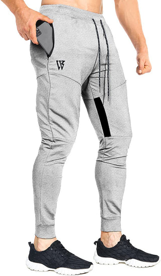 Mens Tapered Gym Joggers, Fitness Pants Casual Workout Track Pants with Zip Pockets